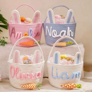 Cesta de Mimbre de Algodón con Nombre para la Cacería de Huevos de Pascua, Regalo para Baby Shower - Product Image 1