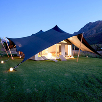Tente de glamping de luxe pour safari africain, type villa, en acier, avec climatisation, grande couverture en toile PVC et côtés en tissu