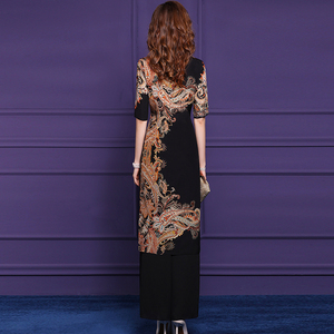 Ensemble deux pièces FMY57229 en soie de mûrier imprimée, chemise et <span class=keywords><strong>pantalon</strong></span> taille haute - Robe d'été de style <span class=keywords><strong>chinois</strong></span> <span class=keywords><strong>traditionnel</strong></span> pour <span class=keywords><strong>femme</strong></span> - Product Image 2