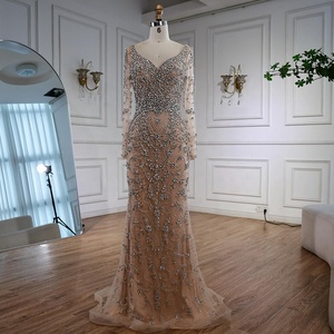 Serene Hill LA73042 Abiti da Sera a <span class=keywords><strong>Sirena</strong></span> di Lusso con Perline e Maniche Lunghe Color Nude 2025 Eleganti Vestiti da Cerimonia per <span class=keywords><strong>Donna</strong></span> Pronta Consegna - Product Image 1
