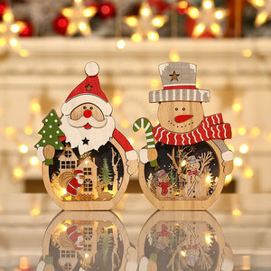 Factory Christmas Holiday Decorations Mini <b>Tree</b> Santa Claus Wooden <b>Led</b> Light Luminous Hanging Ornaments - Product Image 2