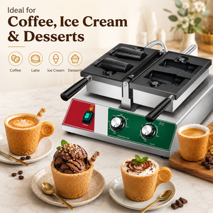 Commerciële 900W RVS Nieuwe 220V Koffiekopjes Wafelmaker met eetbare koffiekopjesvorm voor ijs en melkthee - Product Image 6