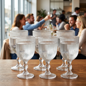 Vertical Ribbed Glass Goblet Elegant Wine Drinking Glass for Home Hotel Wedding Restaurant Use 0.4L Capacity Wholesale - Product Image 1