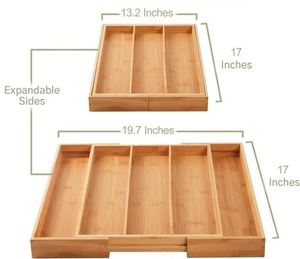 Organizador de Cuchillos de Cocina de Bambú, Caja de Almacenamiento con Cajones, Bandeja para Cubiertos con Divisores Ajustables, Compartimentos sin Tapa, Moderno - Product Image 6