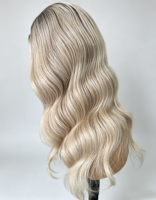 Stock d'usine, expédition rapide, perruque en cheveux humains vierges avec dentelle HD, blond ombré, ondulée bouclée, ligne de cheveux super naturelle, nœuds décolorés