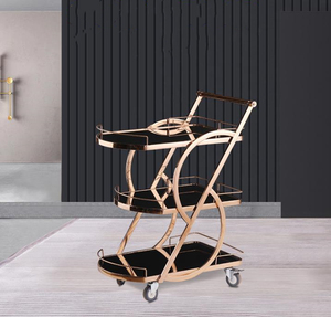 Troli Restoran <span class=keywords><strong>Gold</strong></span>, Troli Minuman Senior Club, Desain Titanium, Laris Manis, Baru, 3 Tingkat, Persegi, Baja Anti Karat Eropa - Product Image 6