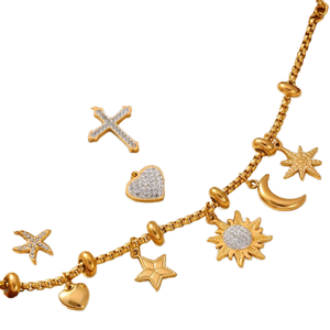 Oferta Especial: Tobillera Bohemia de Doble Cadena en Oro de 18K con Zirconia de Lujo, Accesorios de Acero Inoxidable en Colores Aleatorios para Aniversarios - Product Image 1