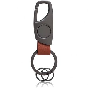 Porte-clés de voiture gravé créatif en acier inoxydable personnalisé avec sangle en cuir, pendentif anti-perte, anneau porte-clés gris bronze - Product Image 1