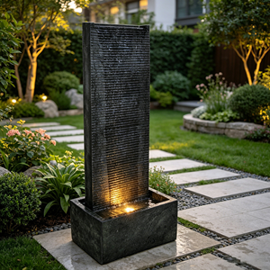 Fuente de Agua Vertical de Pizarra Negra con Luz <span class=keywords><strong>LED</strong></span> para Exteriores, Patio, Jardín, Decoración al por Mayor - Product Image 3
