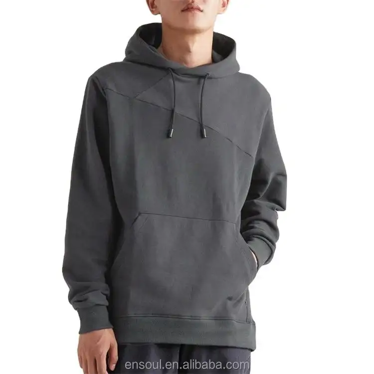 Custom High Quality 400gsm Contrast Stitching Pullover Plain Blank Basic Hoodie For Men