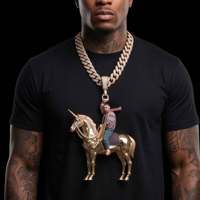 Promotion Collier Pendentif Hip Hop en Moissanite Personnalisé Motif Équestre 3D Bijoux Iced Out pour Hommes Concert Danse Tournage Vidéo