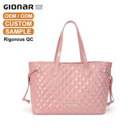 Bolso Tote de Cuero Vegano Liso Personalizado OEM, Bolso de Mano Grande de PU Acolchado con Diseño de Diamantes, Bolso de Mano de Cuero Patentado para Mujer, Calidad Superior