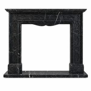 Chimenea tradicional de mármol con tallado ornamentado, de mármol negro Marquina, para interiores, con estufa de leña para comedor. - Product Image 2