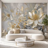 Papier peint mural floral personnalisé en argent et or brillant, toile huilée de luxe avec motif de pivoine pour salon, chambre à coucher, hôtel