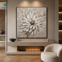 Peintures murales abstraites modernes de grande taille à fleurs blanches avec texture dorée pour la décoration du salon - Vente flash