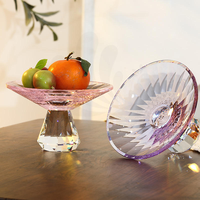 Plateau à fruits en verre de luxe avec base en cristal, multifonctionnel, coloré, texturé, sur pied, pour la décoration de la maison, les fêtes et la présentation de desserts