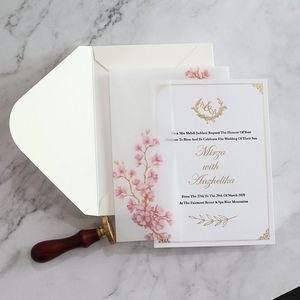 Invitation de mariage en vélin floral à motif de fleurs de cerisier, impression personnalisée, enveloppe en vélin translucide, carte d'invitation de mariage pour fête de mariage - Product Image 3