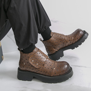 Botas de Cuero con Suela Gruesa Talla Grande 2026, Estilo Británico, Formales y Casuales, Botines de Caña Alta con Cierre de Velcro para Hombre - Product Image 3