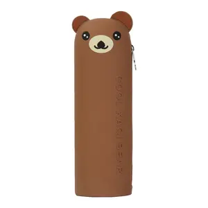 Kaqi กระเป๋าซิปลายหมี2022,กระเป๋าดินสอซิลิโคนนูนทรงม้วนสำหรับเก็บปากกาสำหรับเครื่องเขียนเคสปากกาความจุขนาดใหญ่