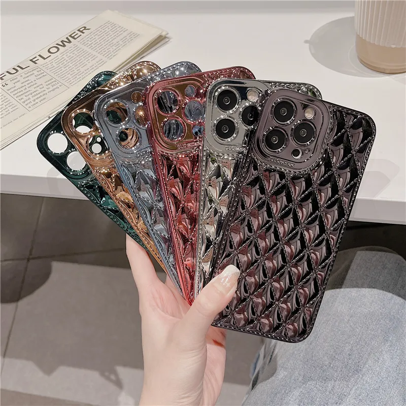 Luxury Fashion Ladies Bling Diamond Case Grid Shockproof For iPhone 7 8 Plus SE X XS XR 11 12 13 Pro Max Plating Anti-drop Cover