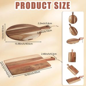 Tabla de servir de madera de acacia cuadrada y redonda con asa para cortar pizza, pan y carne. - Product Image 3