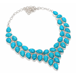 Natural Turquoise Pear Shape <b>Statement</b> <b>Necklace</b> Silver Handmade Gemstone Cluster Jewelry Bold Elegant Fashion Piece For Women - Product Image 6