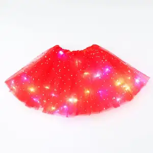 Wellgold LED acende saia tutu para adultos com lantejoulas e meia malha vestido de dança saia para meninas