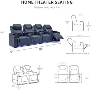 Silla reclinable de Color personalizado para cine en casa, iluminación ambiental, almohada Lumbar, bandeja, mesa, sofá azul reclinable - Product Image 6