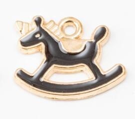 Breloque poney carrousel en émail, alliage doré, pendentif <span class=keywords><strong>à</strong></span> boucle unique pour décoration de fête prénatale - Product Image 4