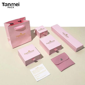 Juego de Embalaje de Joyería Rosa de Lujo con Logotipo Personalizado, Caja de Regalo de Papel, Bolsa de Compras con Cajón Deslizable, Bolsa Pequeña, Venta al por Mayor MOQ - Product Image 1