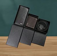 Kotak Hadiah Tekstur Kulit Hitam, Kotak Kemasan Kosong untuk Dompet Sabuk Jam Tangan, Kotak Hadiah Pria Berbagai Ukuran untuk Hadiah Ulang Tahun.