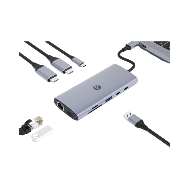 VCOM 10 in 1 USB-C Hub with 4K HDMI DP PD3.0 100W Charge SD TF Card Reader Computer Multifunction Docking Station