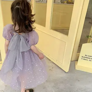 Детское кружевное платье с пышными рукавами, фиолетовое платье-пачка принцессы, лето 2022