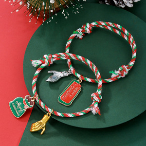 Christmas Charm <b>Bracelet</b> Red Green <b>Rope</b> Santa Tree Gloves Gift Unisex Zinc Alloy 3D Decoration Couple Best Friend <b>Bracelets</b> - Product Image 4