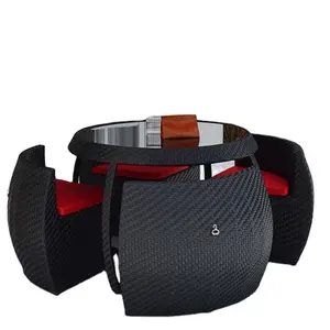 Muebles de mimbre únicos para <span class=keywords><strong>terraza</strong></span>, mesa y silla, <span class=keywords><strong>cubierta</strong></span> de mesa compacta para exteriores, conjunto de jardín de 4 asientos - Product Image 1