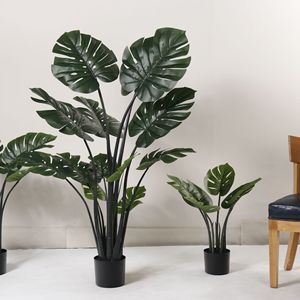 Plante artificielle Monstera Dream Castle dans un pot noir, décoration intérieure, verdure pour la maison, le bureau, le salon - Product Image 1