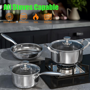 High Quality Modern Non-stick Coating Glass Cover Honeycomb Design Triply Stainless Steel 6-Piece Dishwasher Safe Cookware <b>Set</b> - Product Image 6