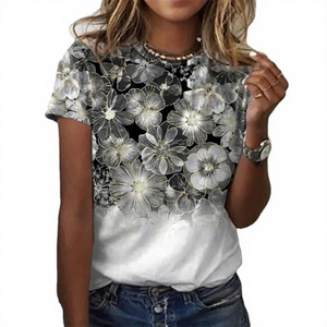 Camiseta de Verano Nueva para Mujer, <span class=keywords><strong>Talla</strong></span> <span class=keywords><strong>Grande</strong></span>, de Algodón, Informal, Cuello Redondo, Transpirable, de Manga Corta, para Uso en Exteriores - Product Image 2