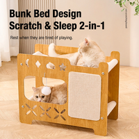 YOUME Lit superposé carré moderne en bois, arbre à chat avec griffoir en sisal, maison pour chat double niveau, mobilier d'intérieur pour salon