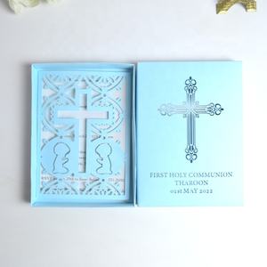 <span class=keywords><strong>Carte</strong></span> d'invitation de baptême croix bébé garçon, carpette découpe laser pour la sainte communion, 1 pièce - Product Image 6