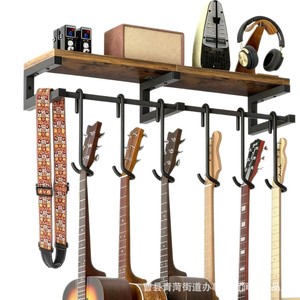 Soporte de pared para guitarra de madera maciza, estante de 2 niveles con ganchos para almacenamiento y exhibición de instrumentos musicales - Product Image 5