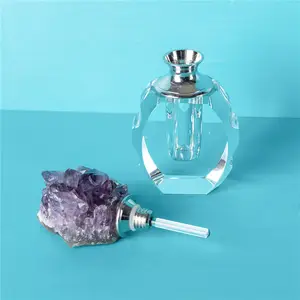 New Luxury Perfume Bottles atacado Glass Bottles com Ametista Cluster Cap para Venda Artesanato