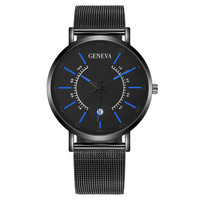 Jam Tangan Pria Quartz Geneva Fashion Ramah Lingkungan Warna Biru dengan Kalender, Tali Akrilik, Grosir Terlaris Perdagangan Luar Negeri Satu Unit