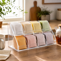 Organisateur de sachets de thé en acrylique personnalisé, support transparent pour sachets de cuisine, boîte de présentation multi-emplacements avec panneau logo pour café et hôtel