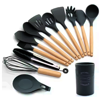 Ustensiles de cuisine non toxiques 13 pièces en bois Silicone accessoires de cuisine ensemble d'ustensiles avec cuillère spatule tourneuse