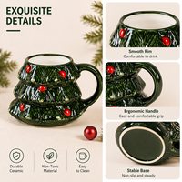 Mug à café en céramique avec couvercle, motif sapin de Noël, mignon, pour les fêtes, cadeau festif, pour la maison, le bureau, vente en gros