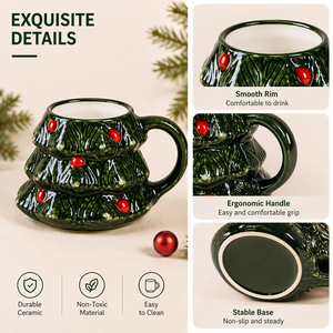 Taza de café de cerámica con diseño de árbol de Navidad y tapa, bonita taza festiva para bebidas, regalo para el hogar u oficina, venta al por mayor - Product Image 3