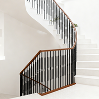 Garde-corps d'escalier en fer forgé noir mat à double ovales creux, durable et de haute qualité pour escaliers intérieurs