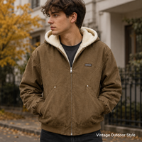 Blousons Bomber à Capuche en Faux Daim Marque Blanche, Coupe Décontractée, Chauds pour l'Hiver, Manteaux Zippés avec Doublure en Polaire Sherpa, Vêtements d'Extérieur Streetwear