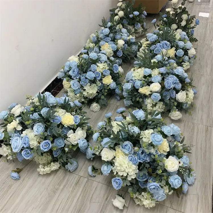 QSLH-594 Riesen hochzeit Blumen Herzstück Blumen arrangement Mittelstücke Benutzer definierte Blaue Rose Blumen kugeln Für Hochzeits dekoration